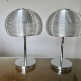 Pair of chrome-plated metal lamps with aluminum wire shades, 1990