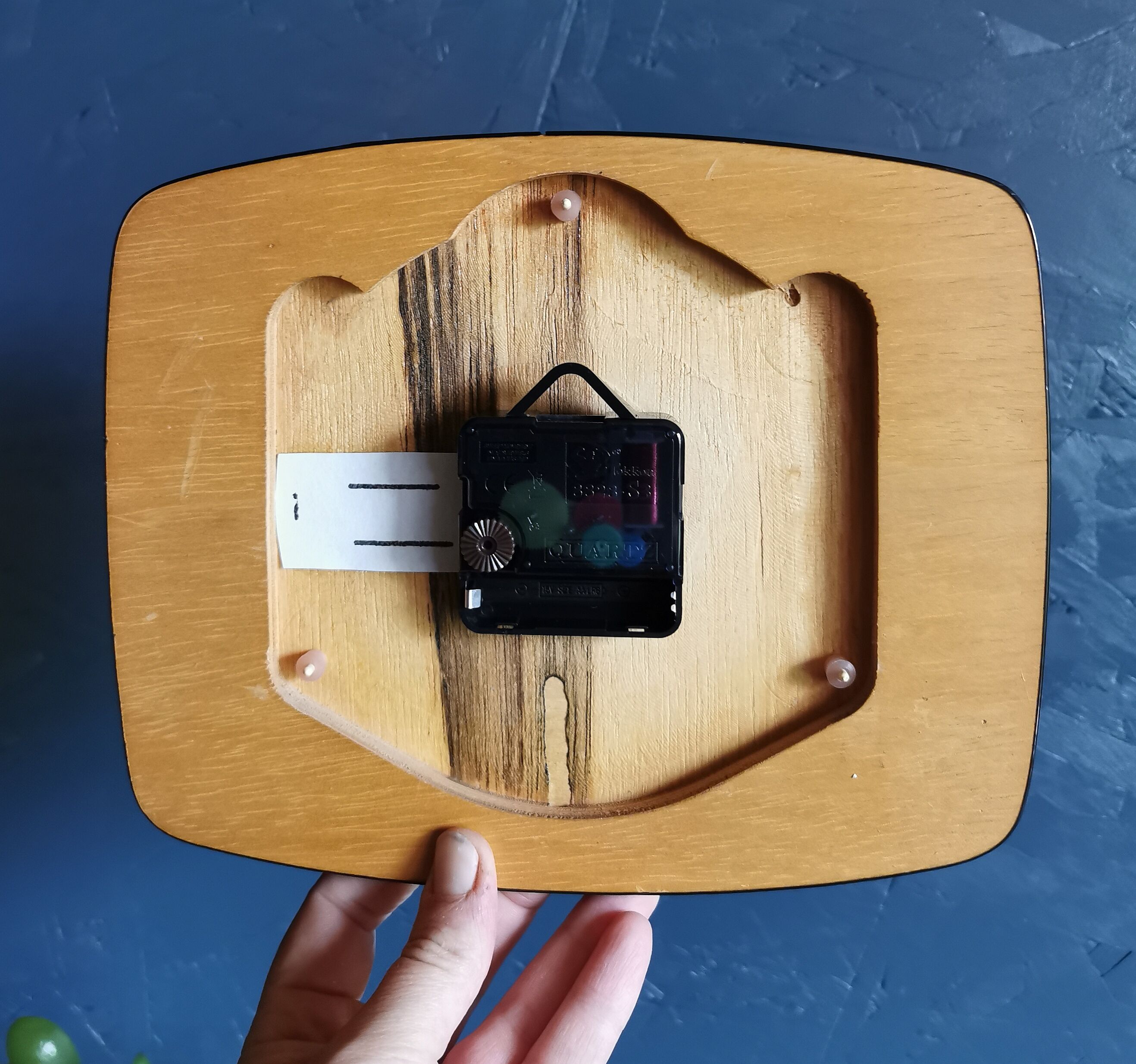 Vintage clock rectangular silent wall clock "Golden Blue Spotlight"