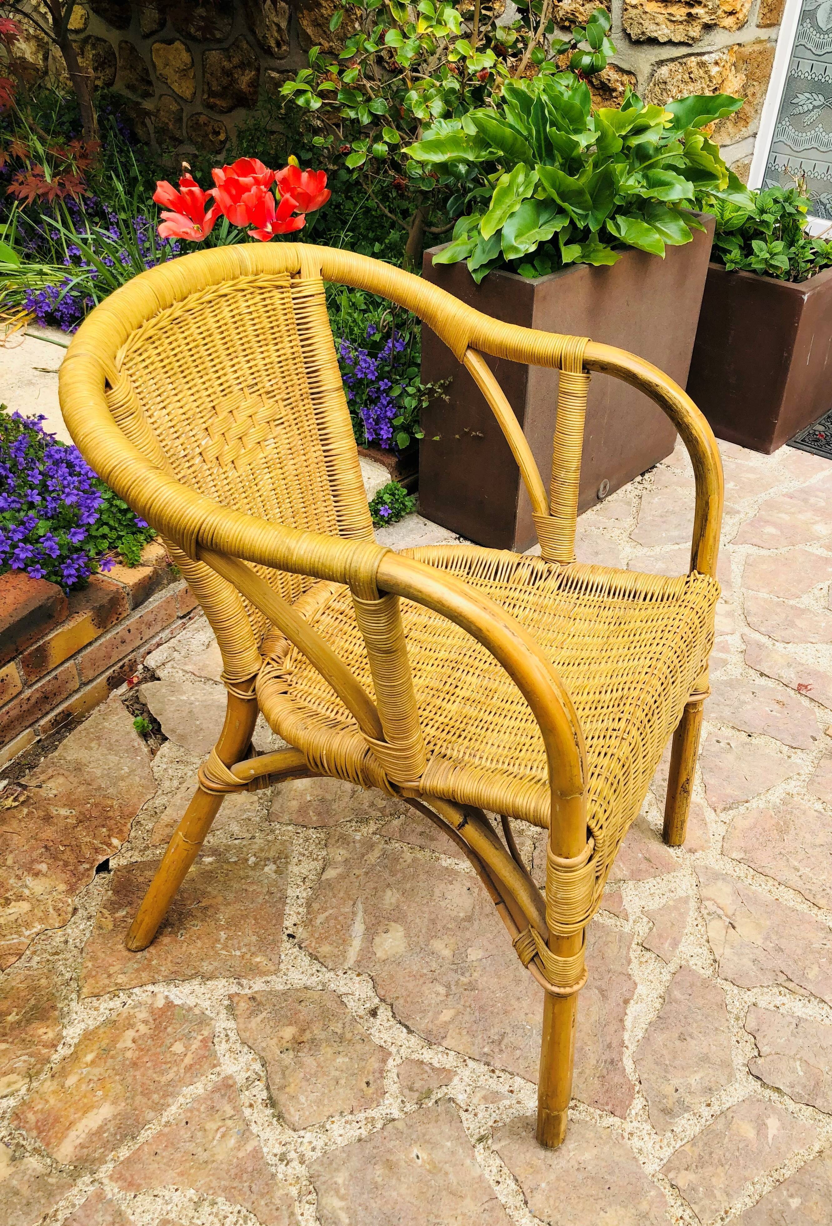 Rattan and wicker armchair