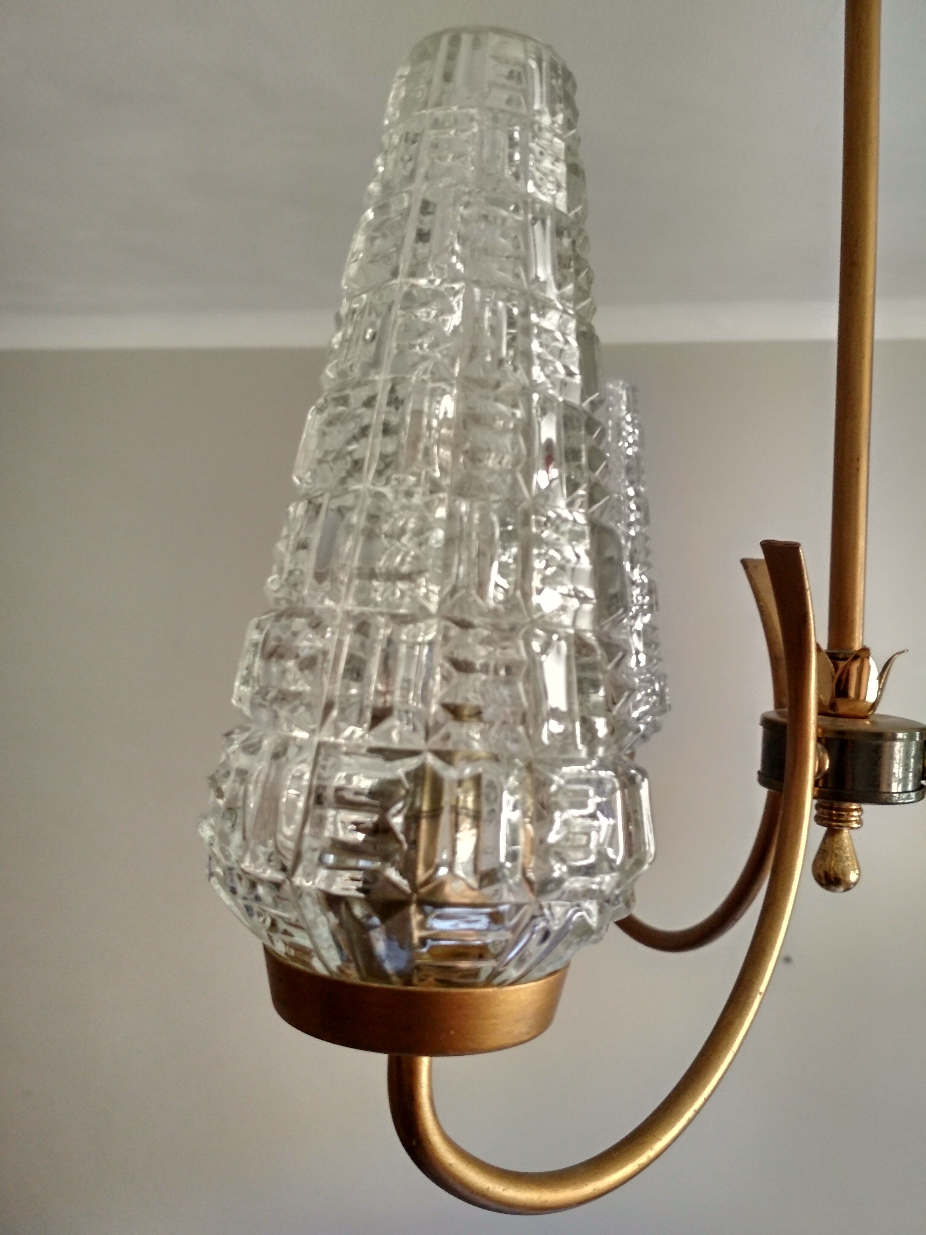 Lustre vintage à 3 branches métal doré et tulipes