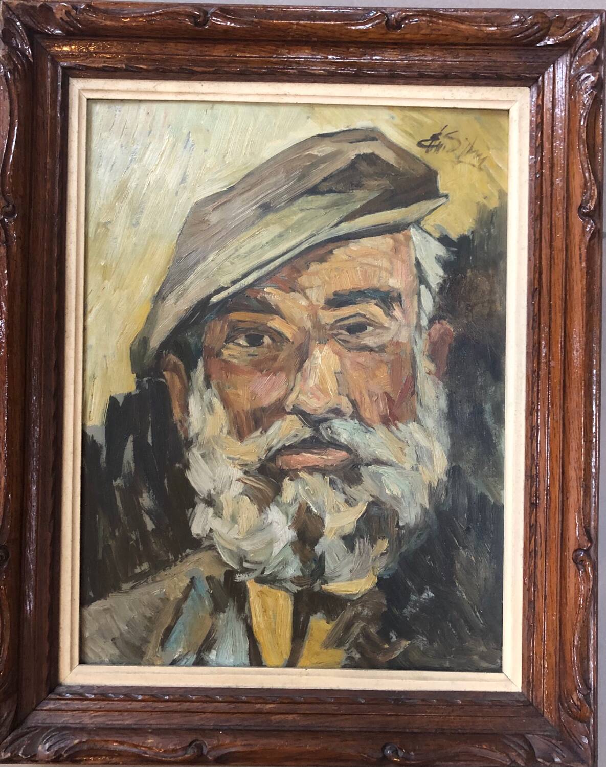 Oil on panel portrait of an old bearded man