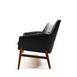 1950s Leather and Teak Wing Sofa by Ib Kofod-Larsen