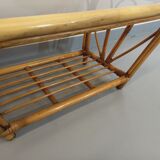 Vintage coffee table in smoked glass and rattan from the 70s