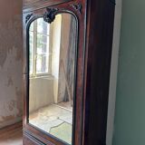 Armoire Napoléon III en ronce de noyer avec grand miroir - 19ème siècl