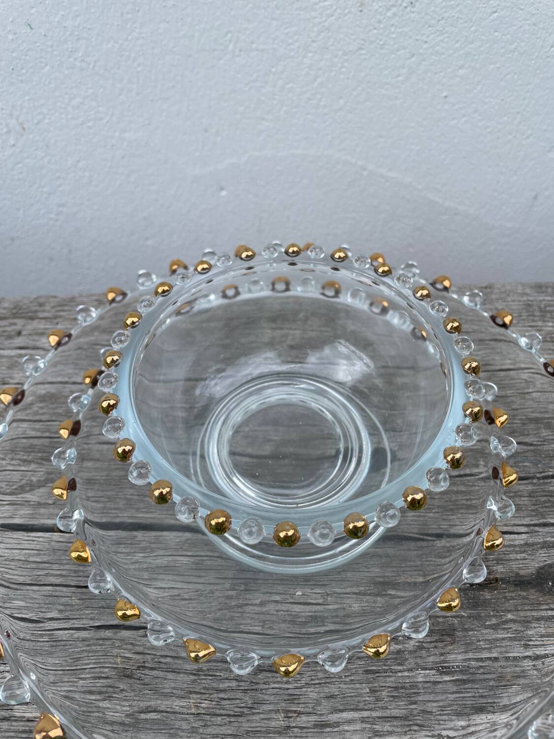 Trio of gold beaded glass dishes