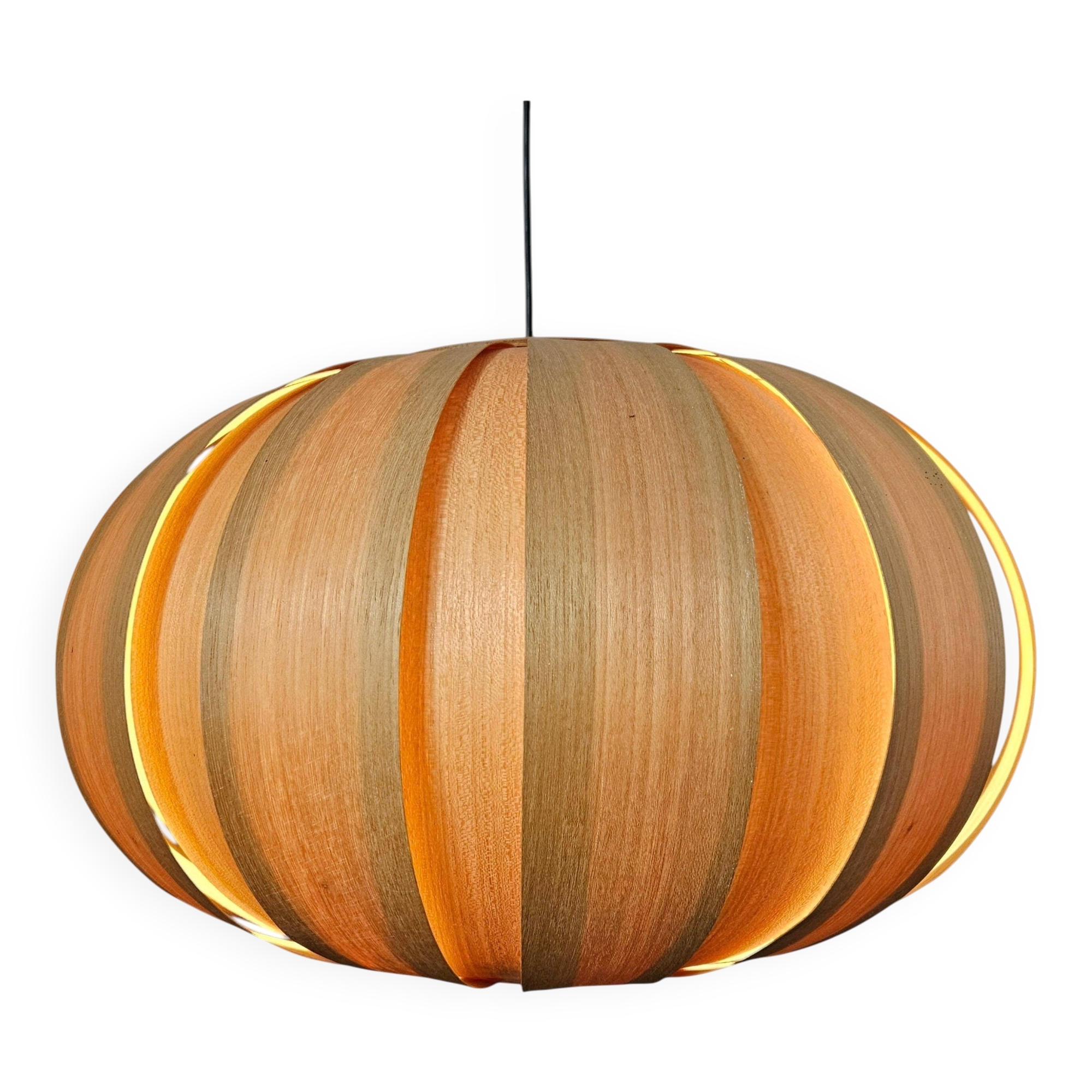 Large Veneer Rare Midcentury Pendant, Denmark, 1960s