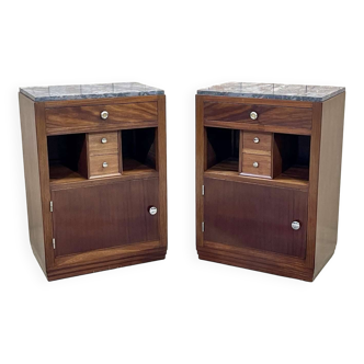 Pair of Art Deco period bedside tables in mahogany and marble top