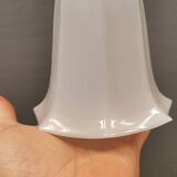 Small delicious tulip shaped hanging lamp in white opal glass with brass top.