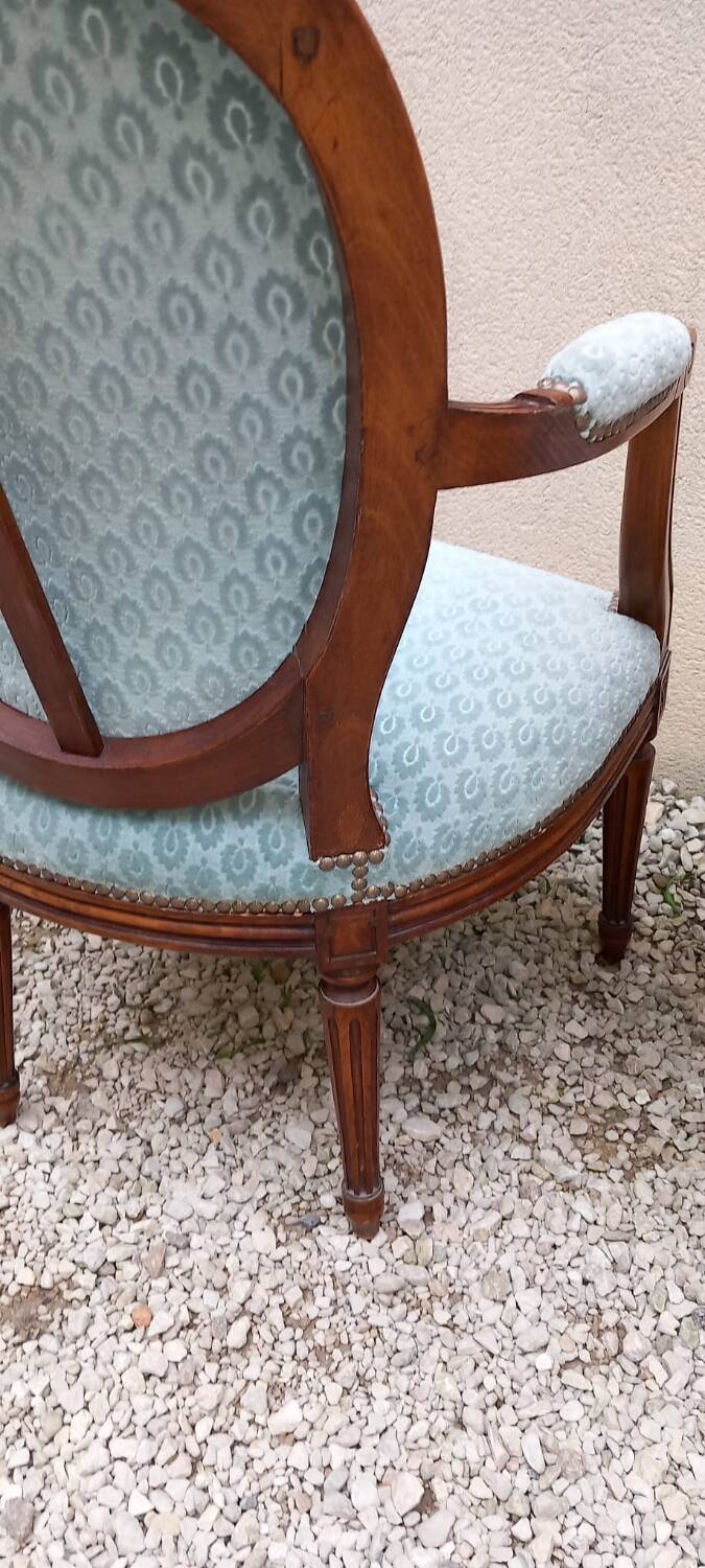 Pair of Louis XVI style medallion armchairs