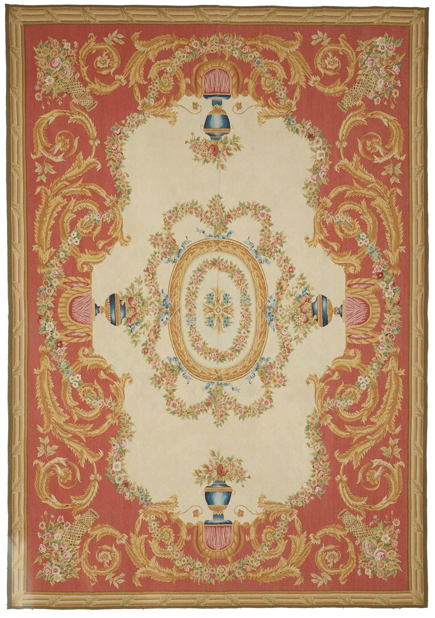 Handmade European Vintage Aubusson Kilim 298 cm x 431 cm