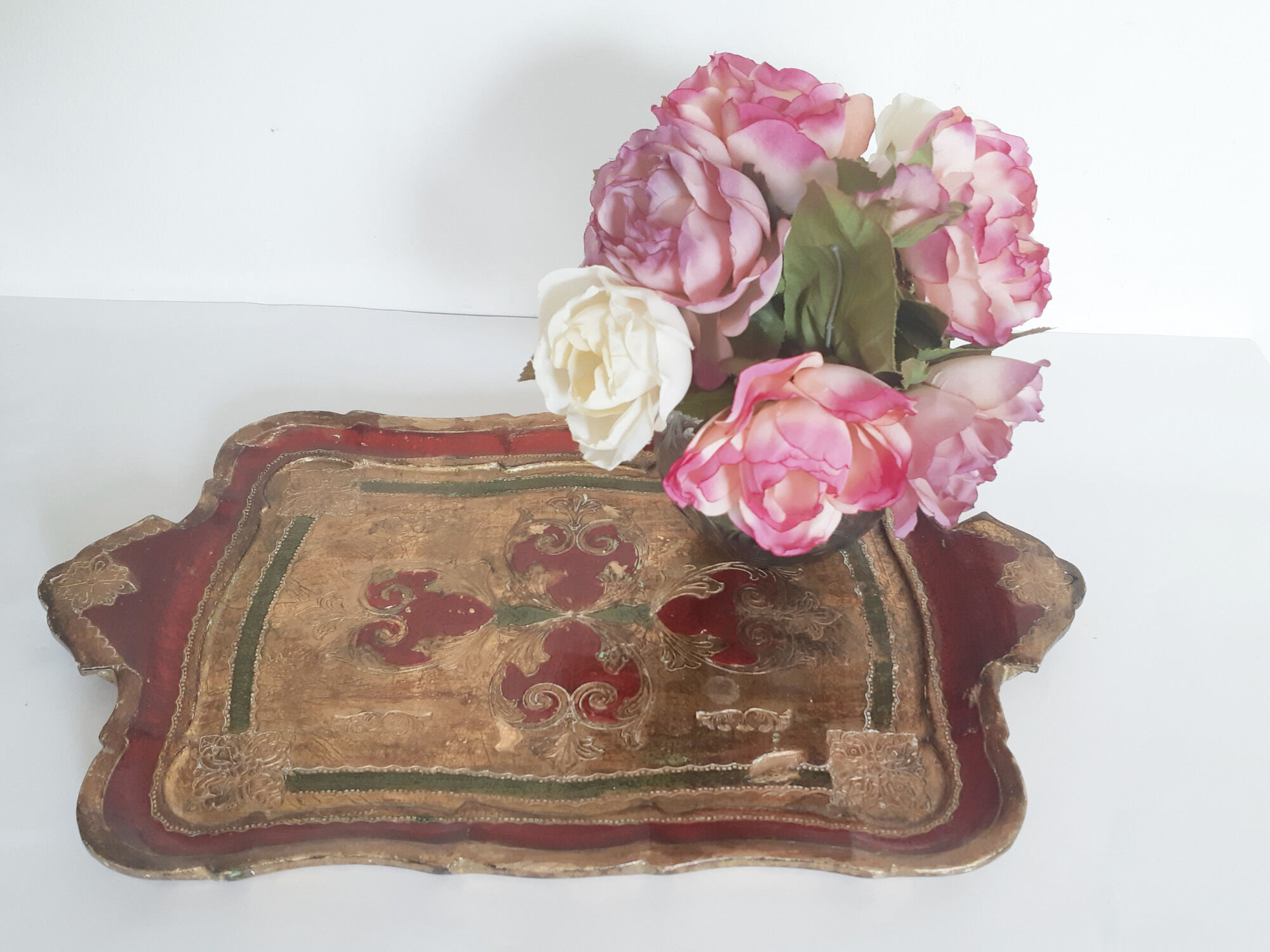 Venetian wooden top, red and gold, vintage, 50s