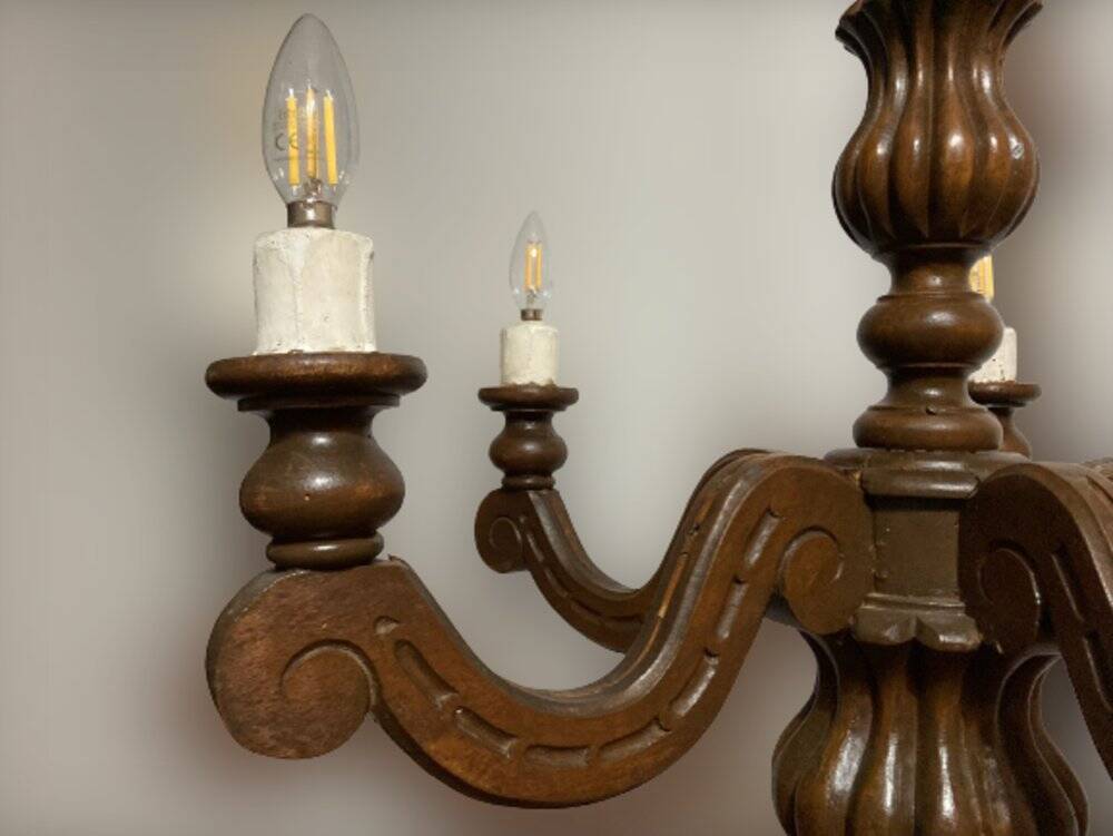 Louis XVI style wooden chandelier, 1890s