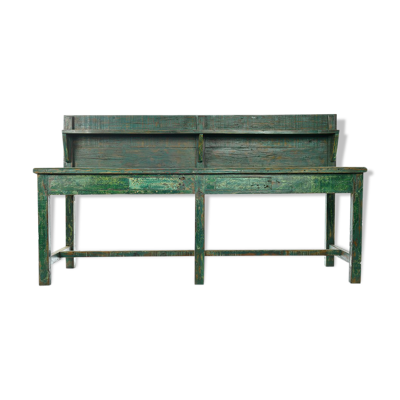 Table d’atelier en bois patiné avec son étagère
