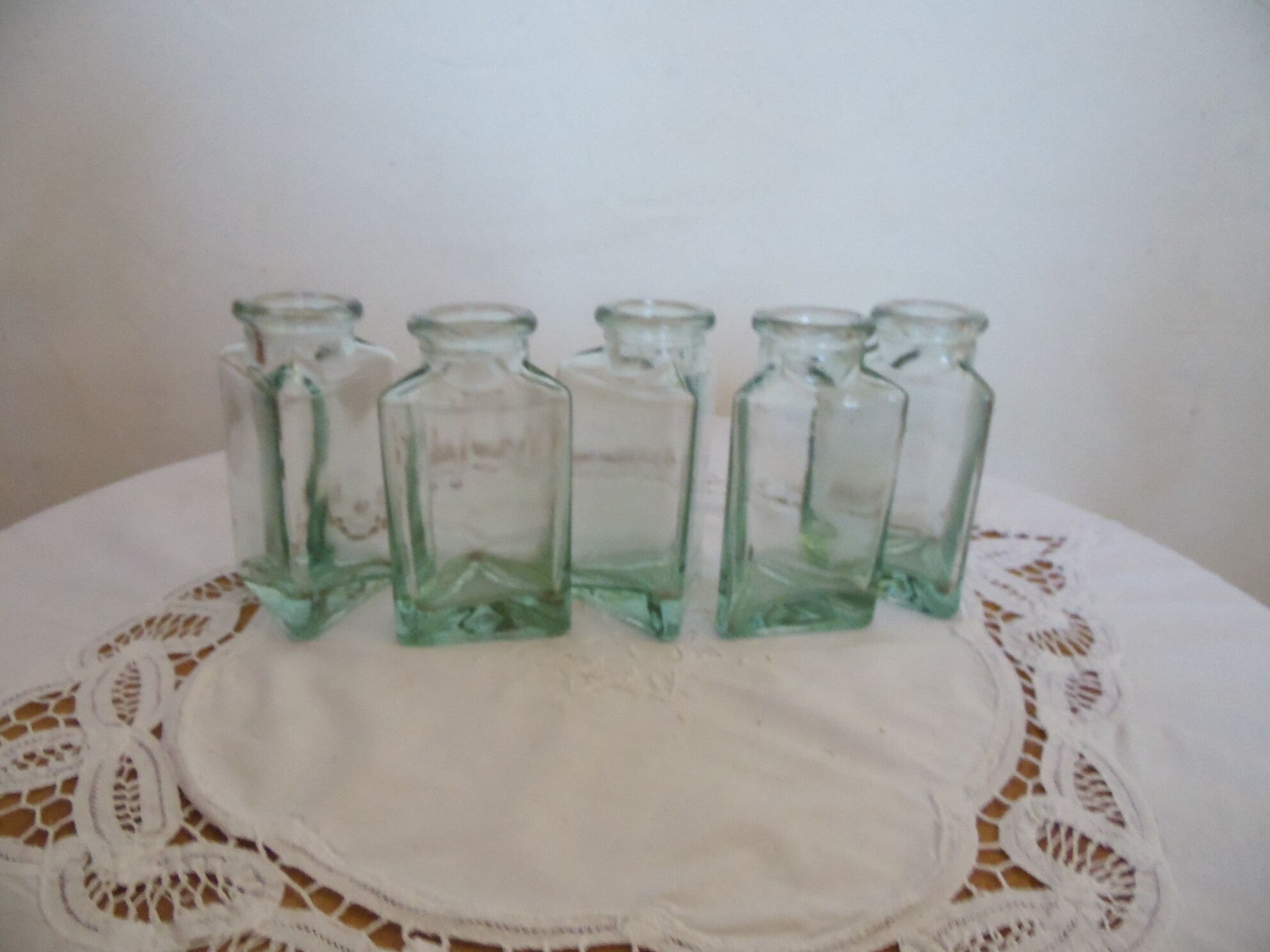 Lot of 5 triangular glass apothecary bottles