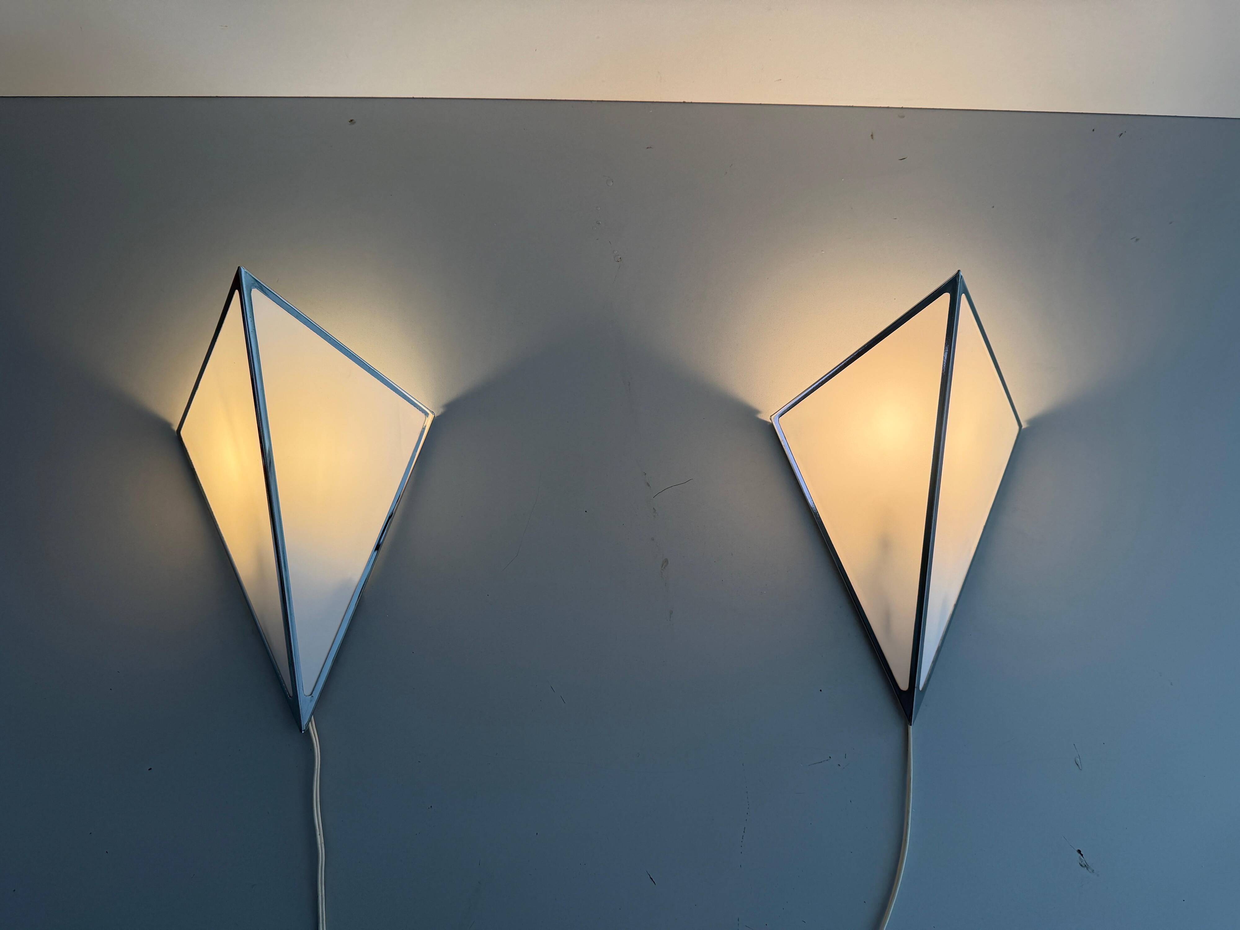 Pair of opal glass wall lights with an aluminium body, 1980s, Germany