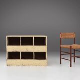 Unique industrial lacquered compartment cabinet with rich patina, France, 1890