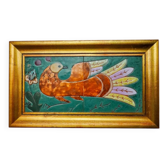 Ceramic peacock wall art, Spain, 1970s