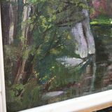 Landscape painting gorge at the river