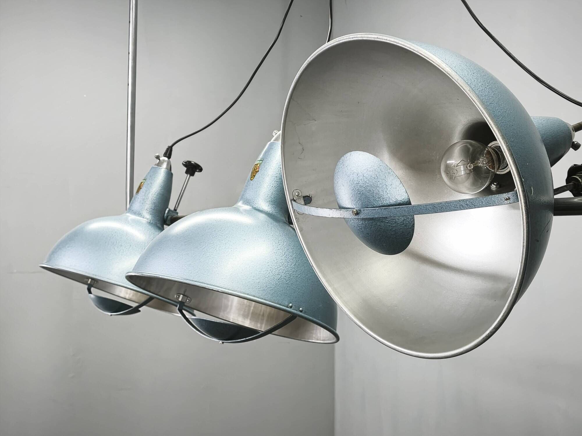 A.L.F. Firenze Italian Industrial Three-Light Chandelier, 1970s
