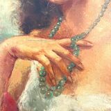 Tableau encadré représentant une cartomancienne bohémienne - signé CALLEWAERT 1940