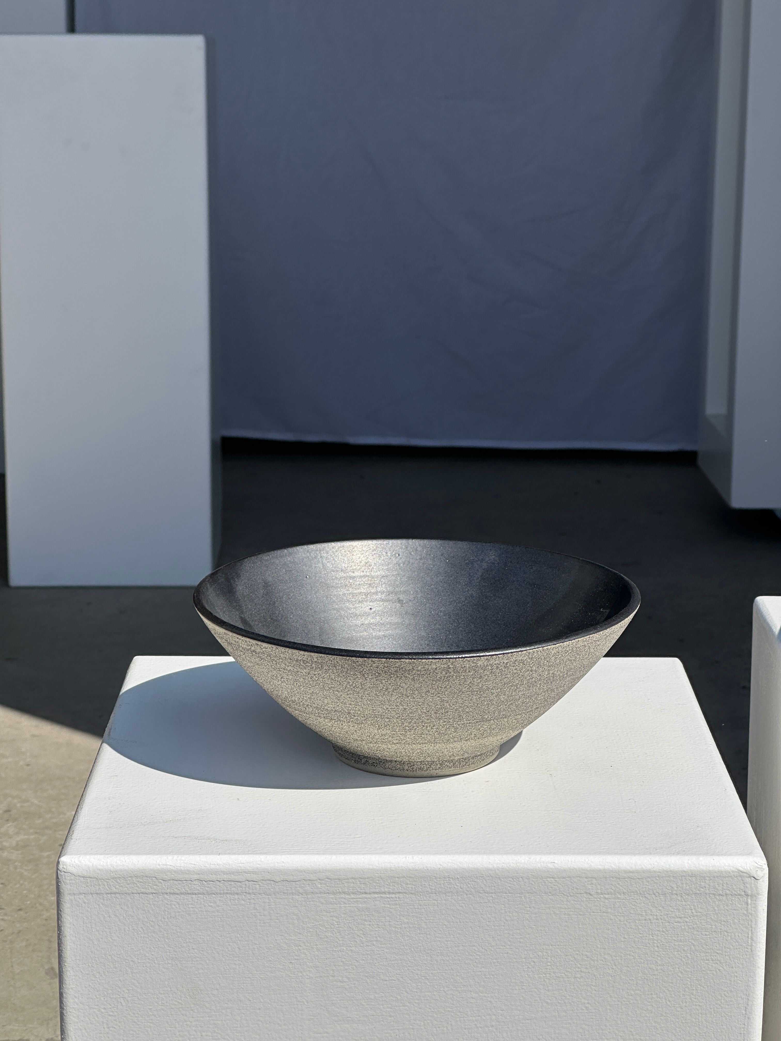 Duo of gray Indonesian ceramic bowls or salad bowls