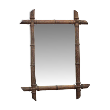 Wooden bamboo imitation mirror, antique mirror, hanging mirror, interior decor, mirror