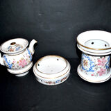 Tisanière ancienne en porcelaine de Paris veilleuse Théière à infusion fleurie peint main 19e s.