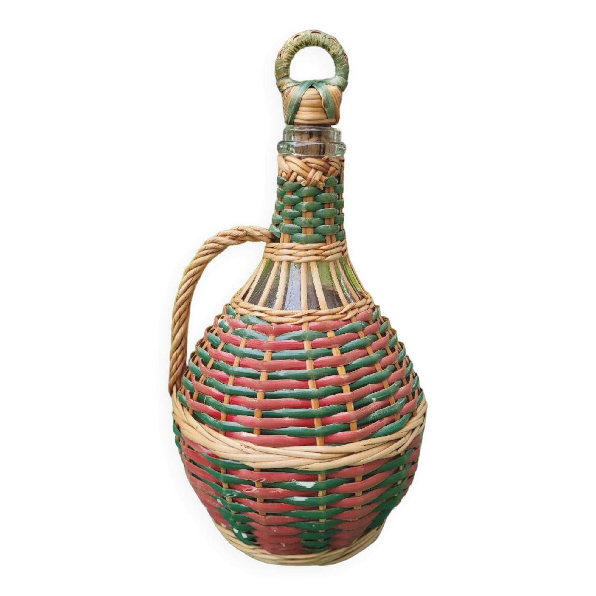 Glass and rattan carafe