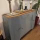 Revamped art deco sideboard in light sage green, marble top, chrome handles, vintage shabby chic