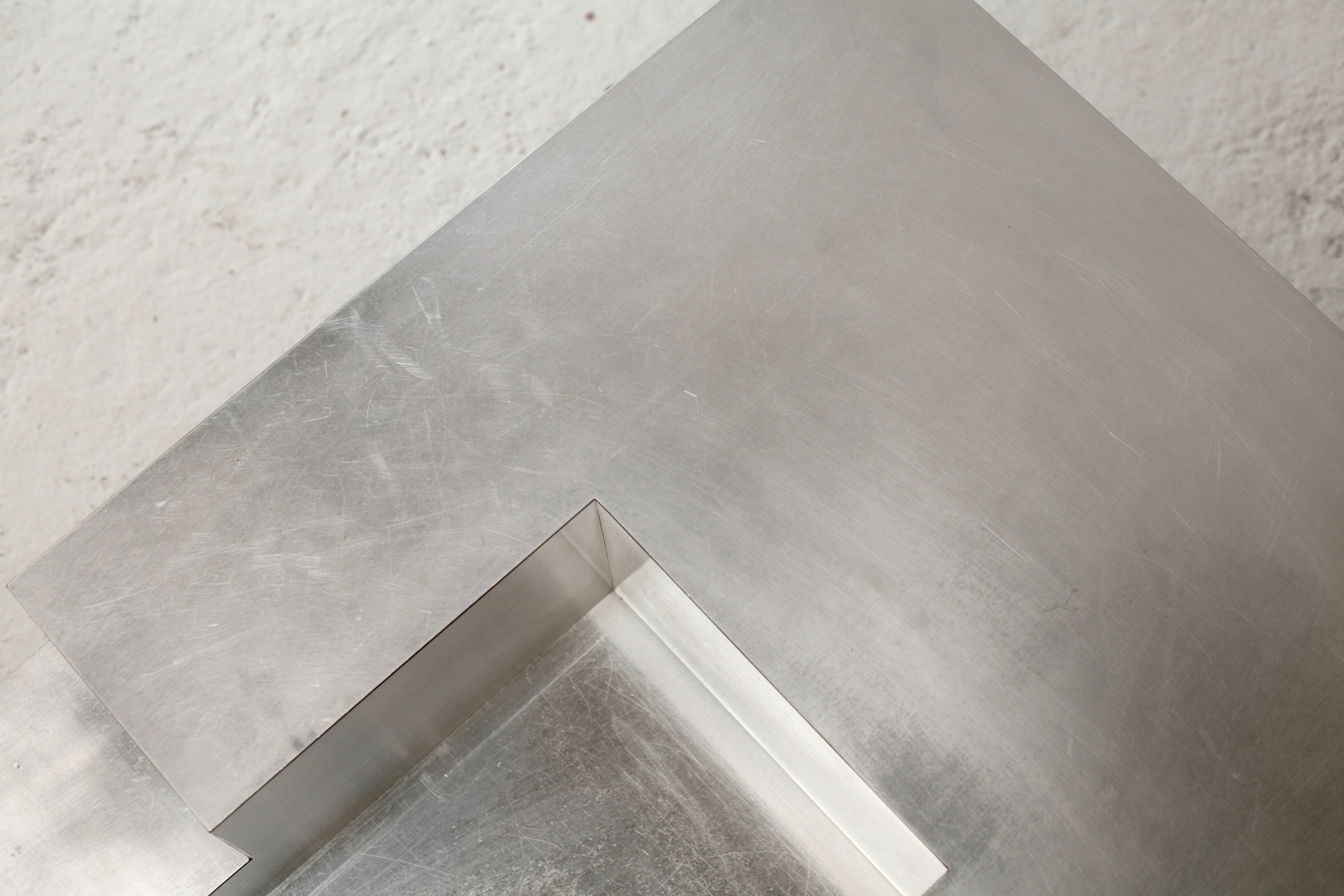 Coffee table "Space Age", wood, aluminum veneer, France, circa 1970