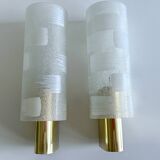 Pair of Vintage Glass Brass Wall Lights