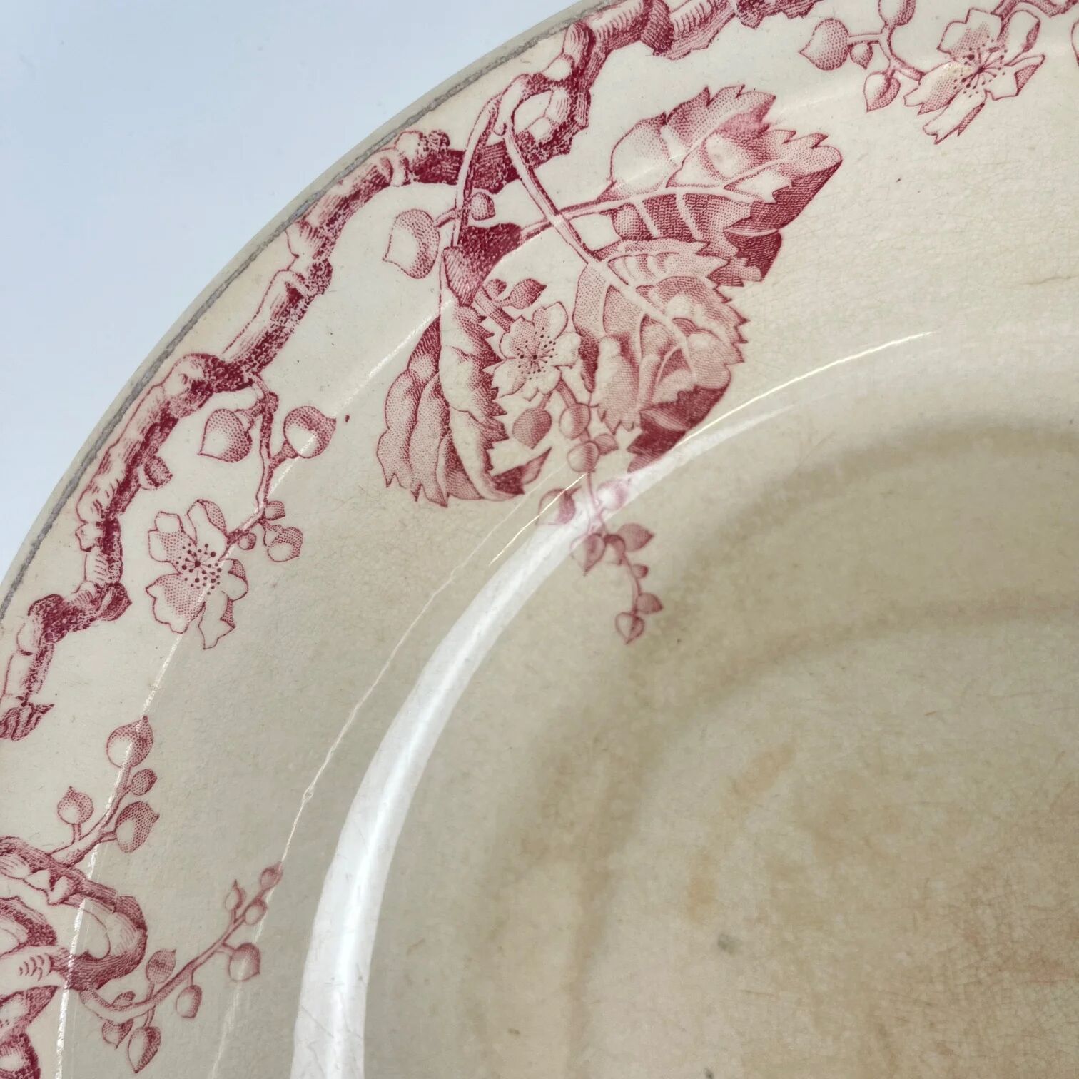 Salad bowl KG Lunéville Terre de fer, "Fontainebleau", pink, 19th century