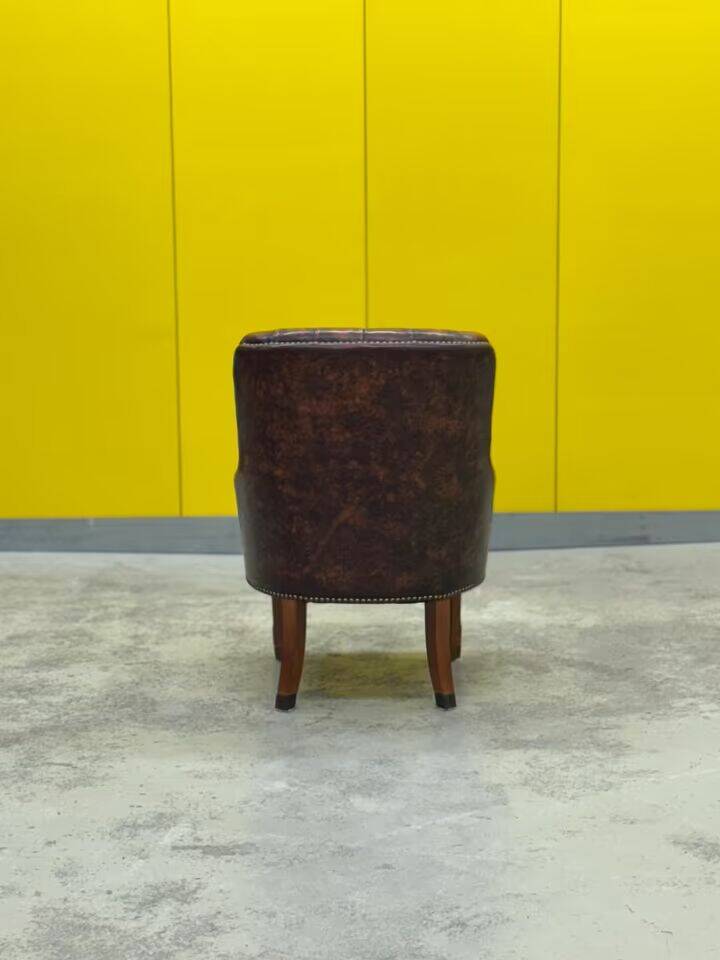Original English Chesterfield Tub Chair - Vintage Antique Brown Leather