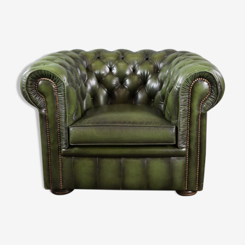 Spacious Chesterfield armchair patinated green