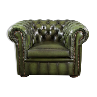 Spacious Chesterfield armchair patinated green