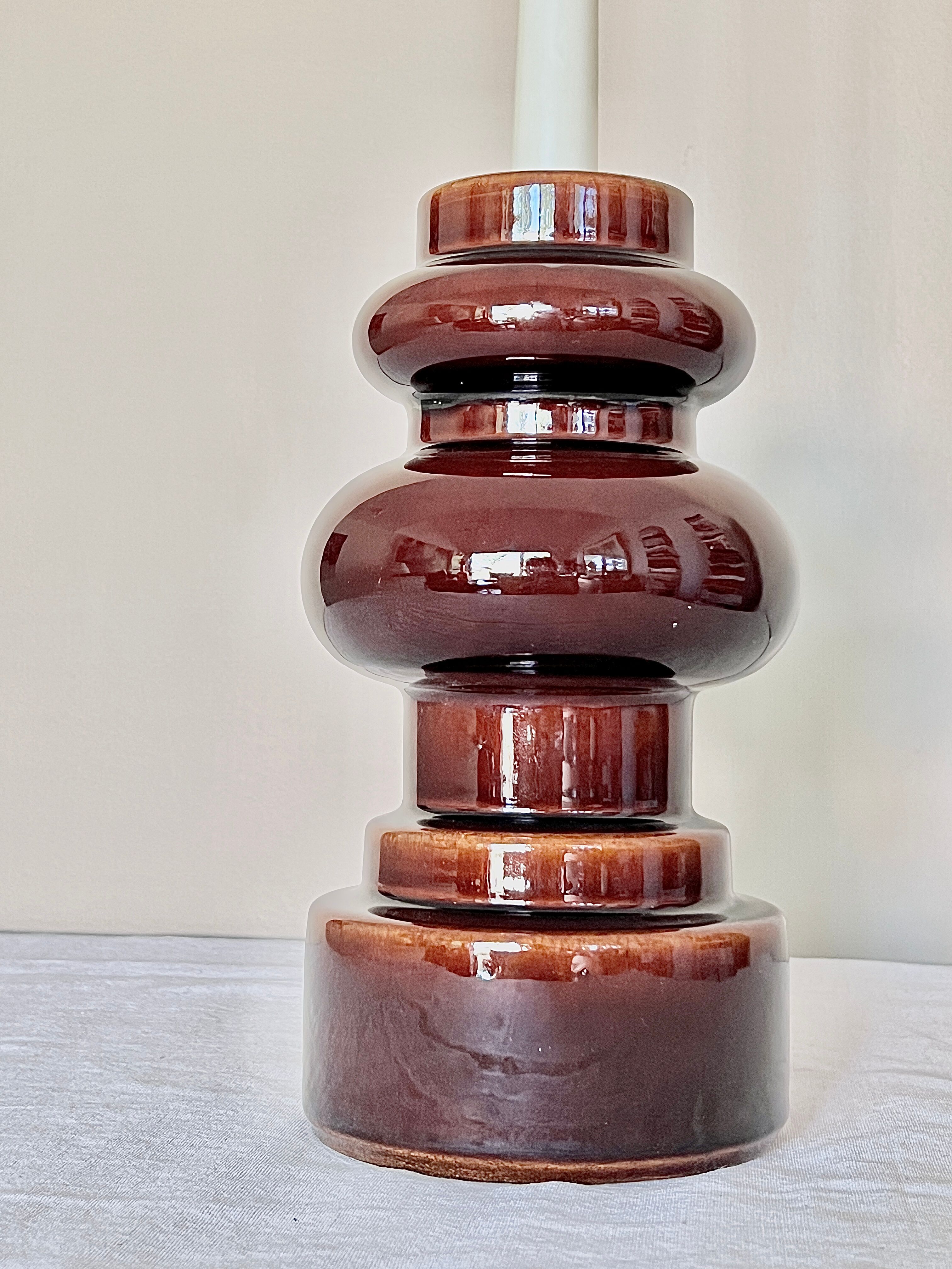 Vintage large 70's Steuler Ceramic Germany 288/25 Cari Zalloni Design Candle Holder dark brown