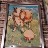 Set of 5 illustrations framed in glass the Fables of La Fontaine