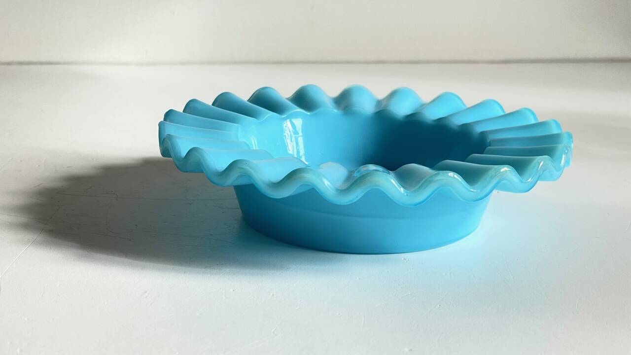 Vintage blue opaline glass ashtray