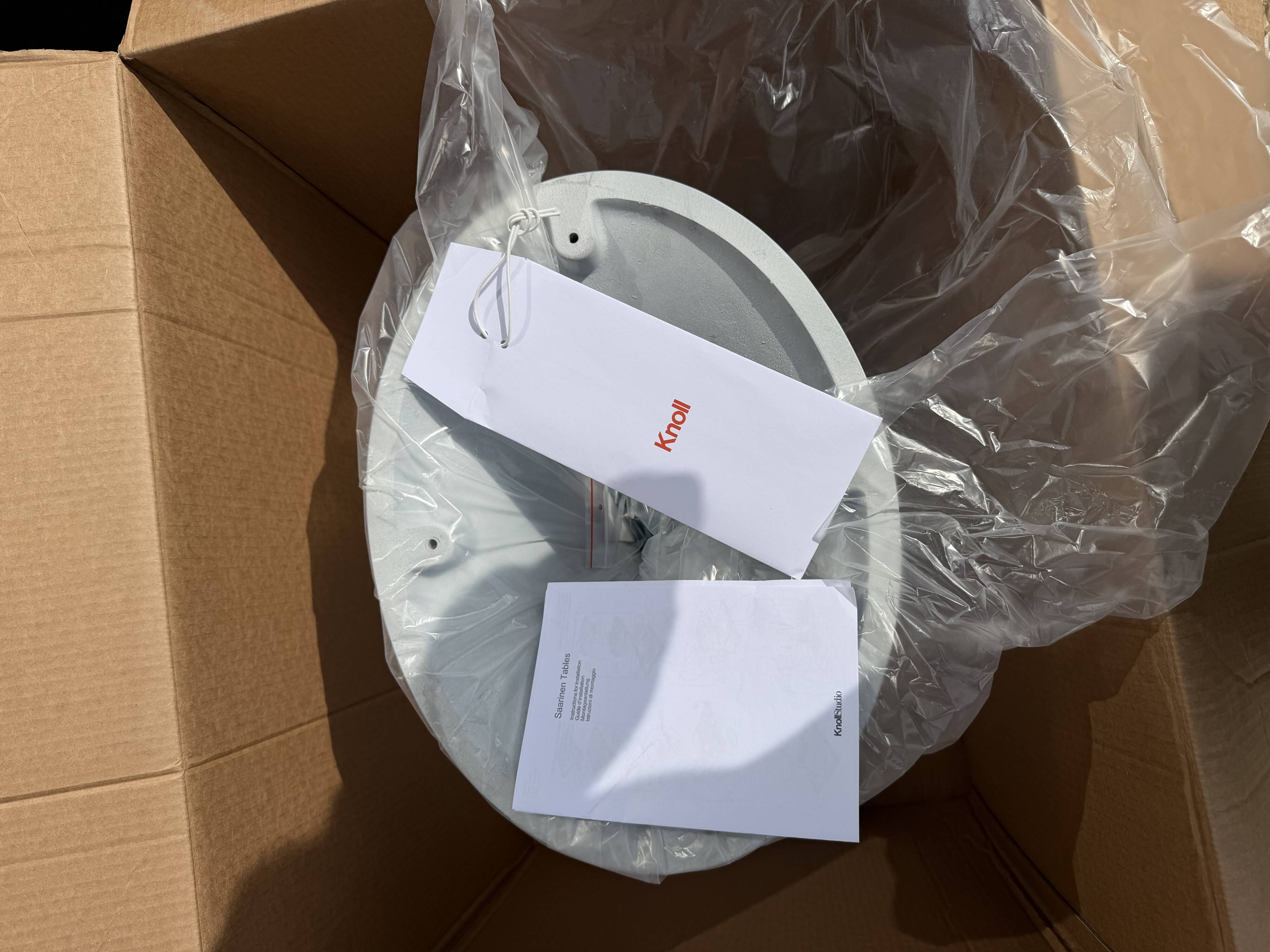 Original oval Tulip Knoll table 198cm white laminate, NEW in the box.