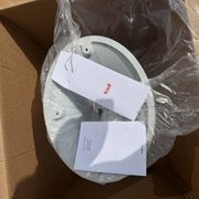 Original oval Tulip Knoll table 198cm white laminate, NEW in the box.