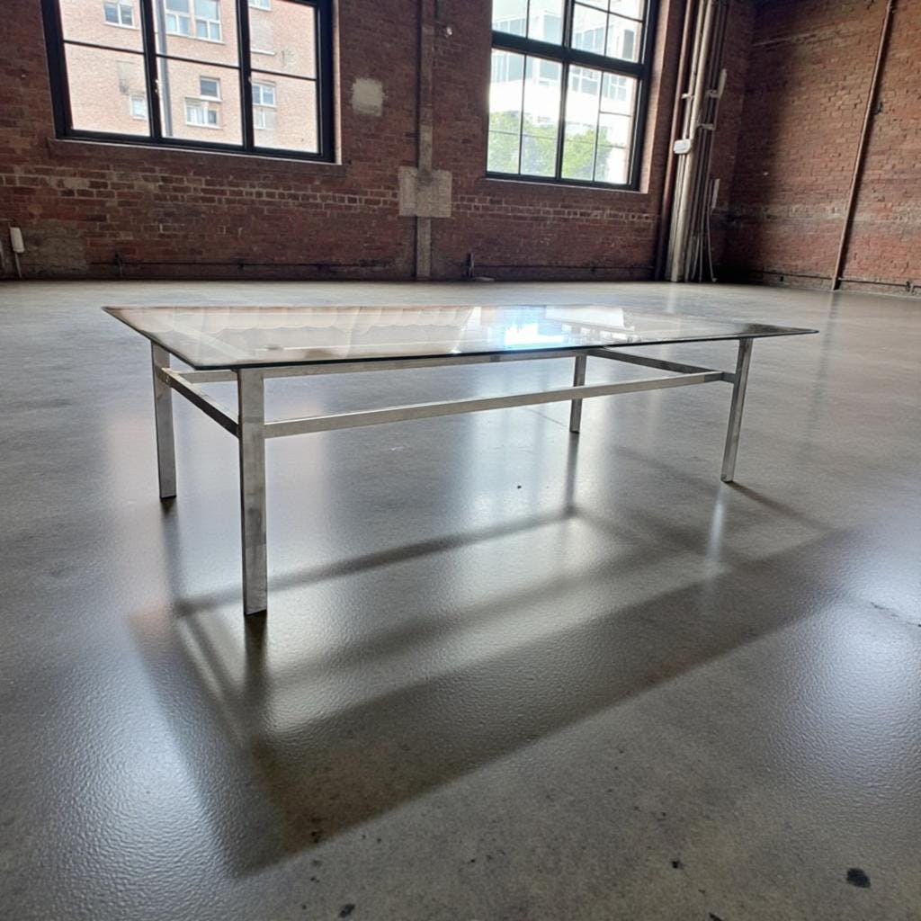 XL vintage coffee table in glass and chrome