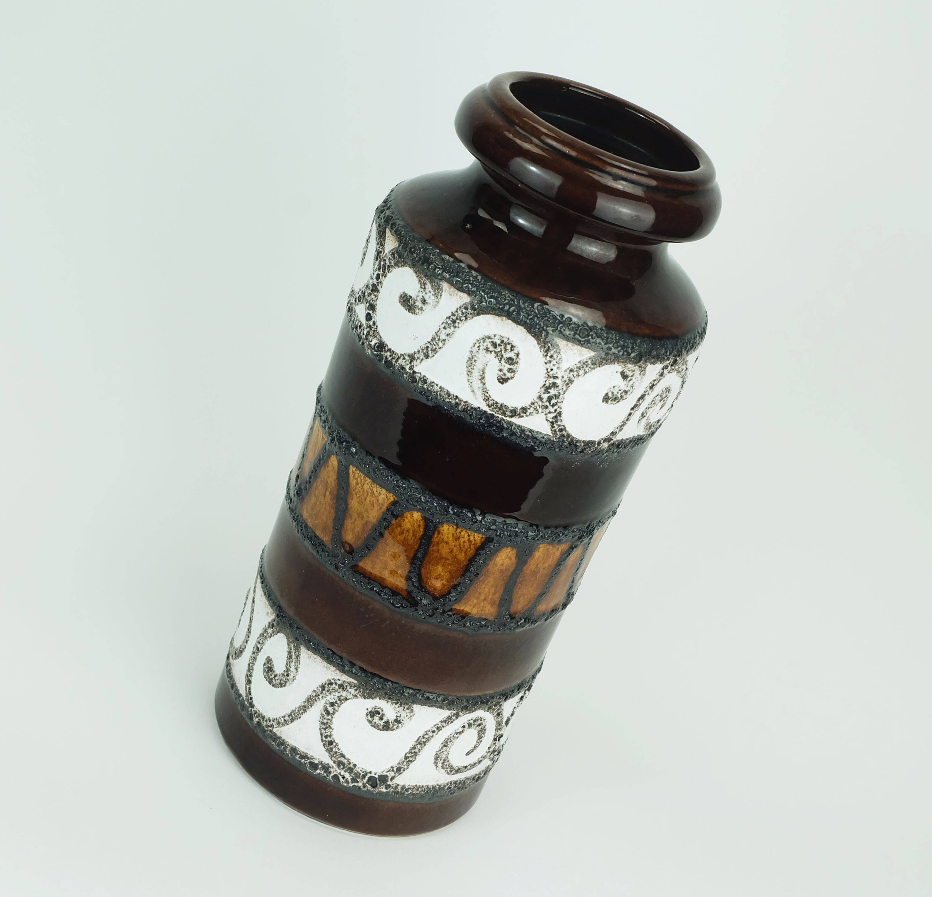 Scheurich mid century ceramic vase fat lava brown ochre white model 517-30