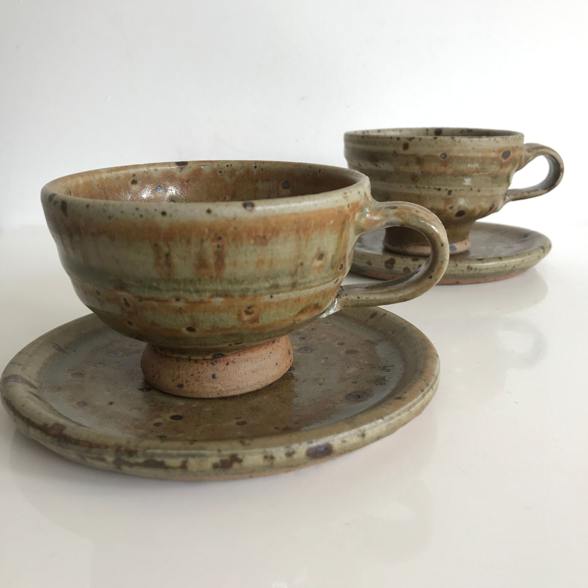 Pair of sandstone cups by Gustave Tiffoche ceramic from the 1970s-80s