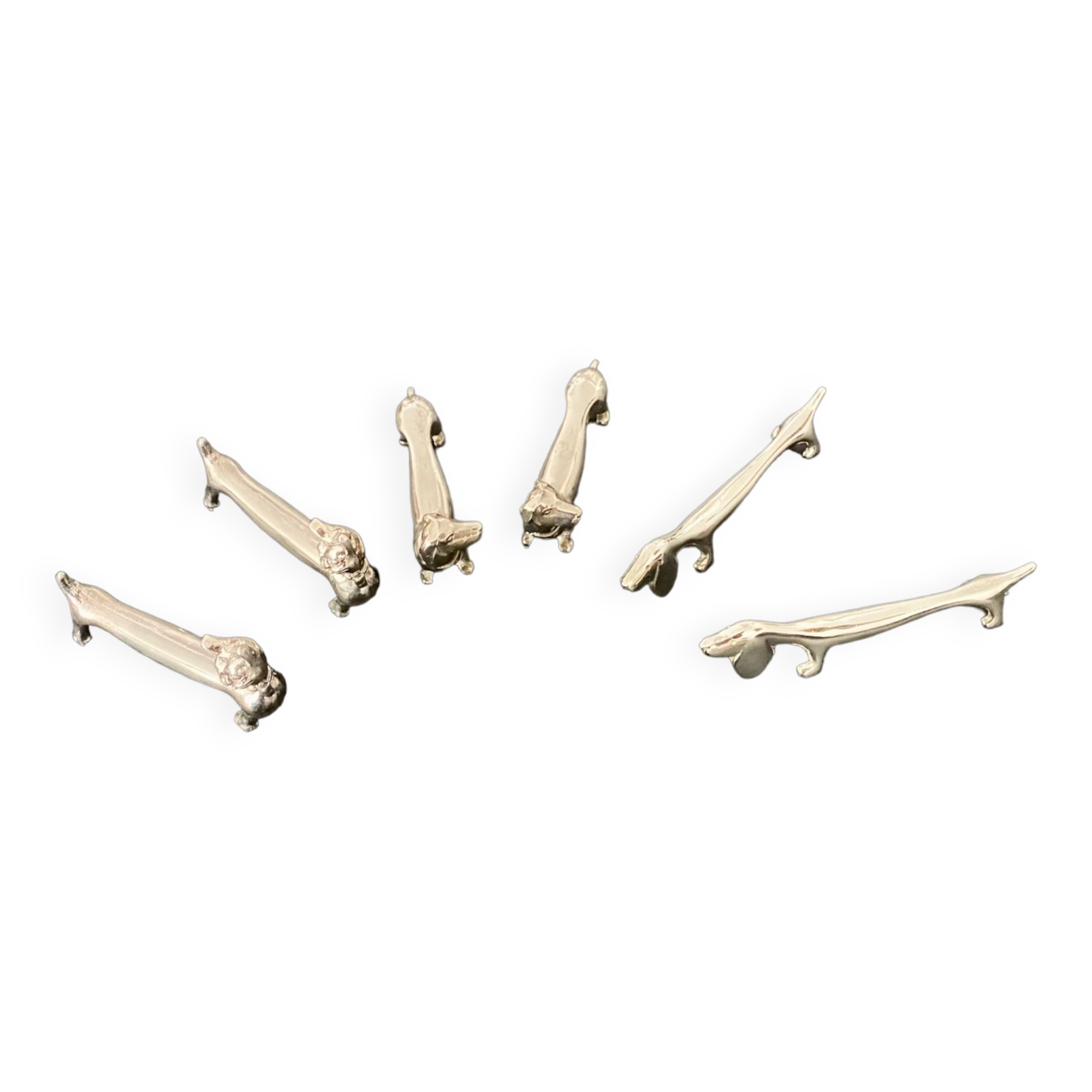 6 various animal knife holders in silver metal