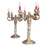 Paire de grands chandeliers 4 branches en bronze doré