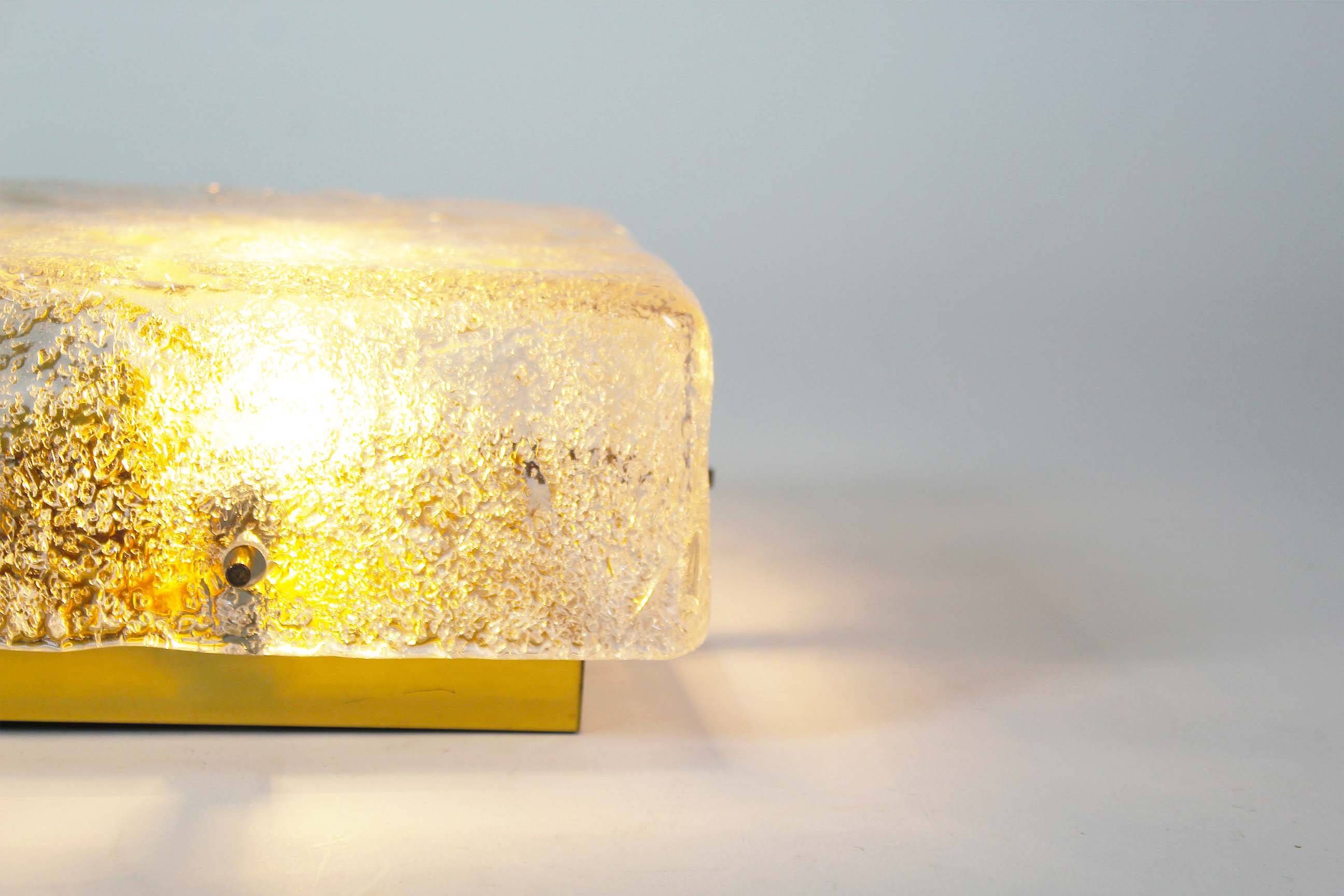 Medium sized brass and muranoglass flush mount light by Hillebrand