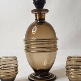 Carafe and 2 Art Deco crystal glasses