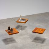 Set of three side tables in plexiglass and elm wood 1970 France