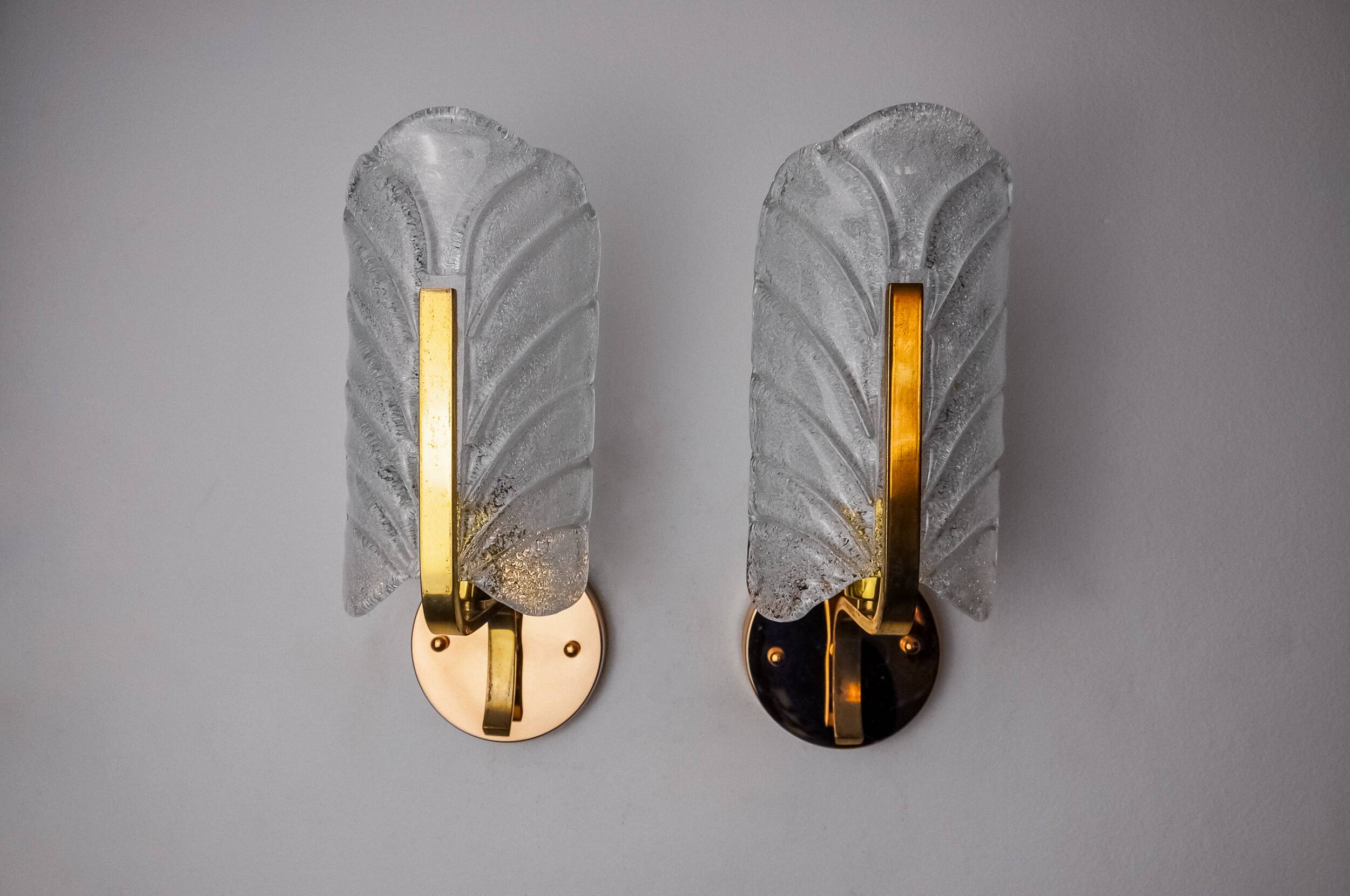 Pair of "leaf" sconces by Carl Fagerlund, Murano glass, Germany, 1970