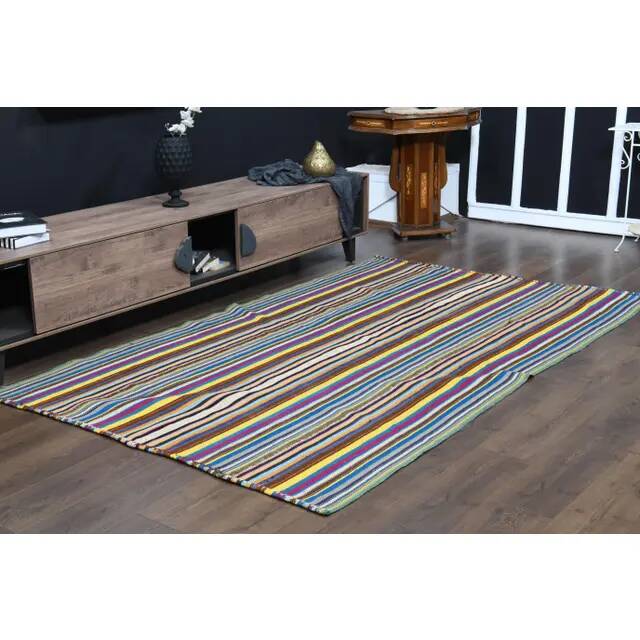 1970s Vintage Turkish Oushak Handmade Wool Cotton Blue Area Rug 157x259